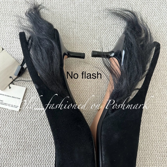 ZARA Leather Slingback Heels With Faux Fur